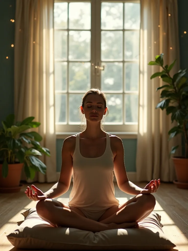 A person seated in quiet meditation by soft window light